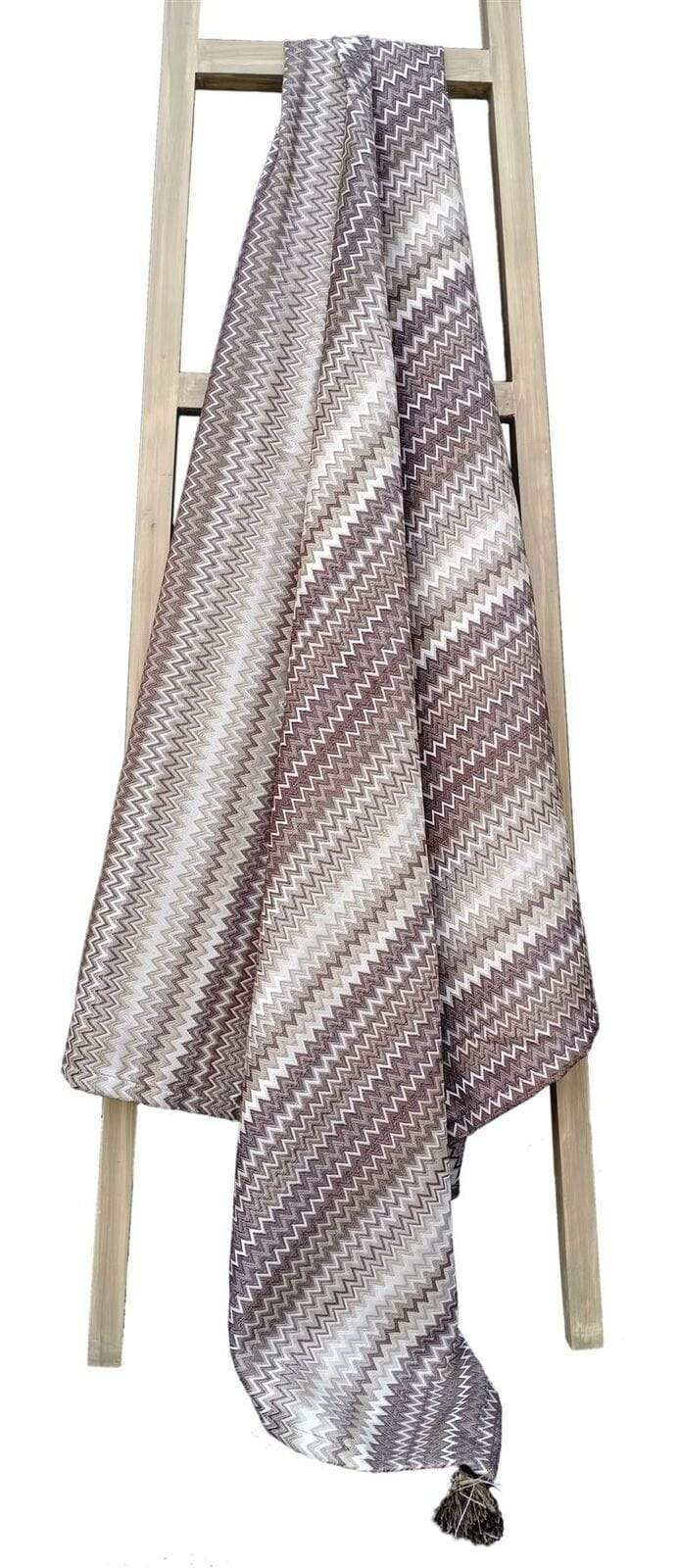 Mia Bohemian Throw Blanket with Tribal Striped Pattern and Tasselled Edges
