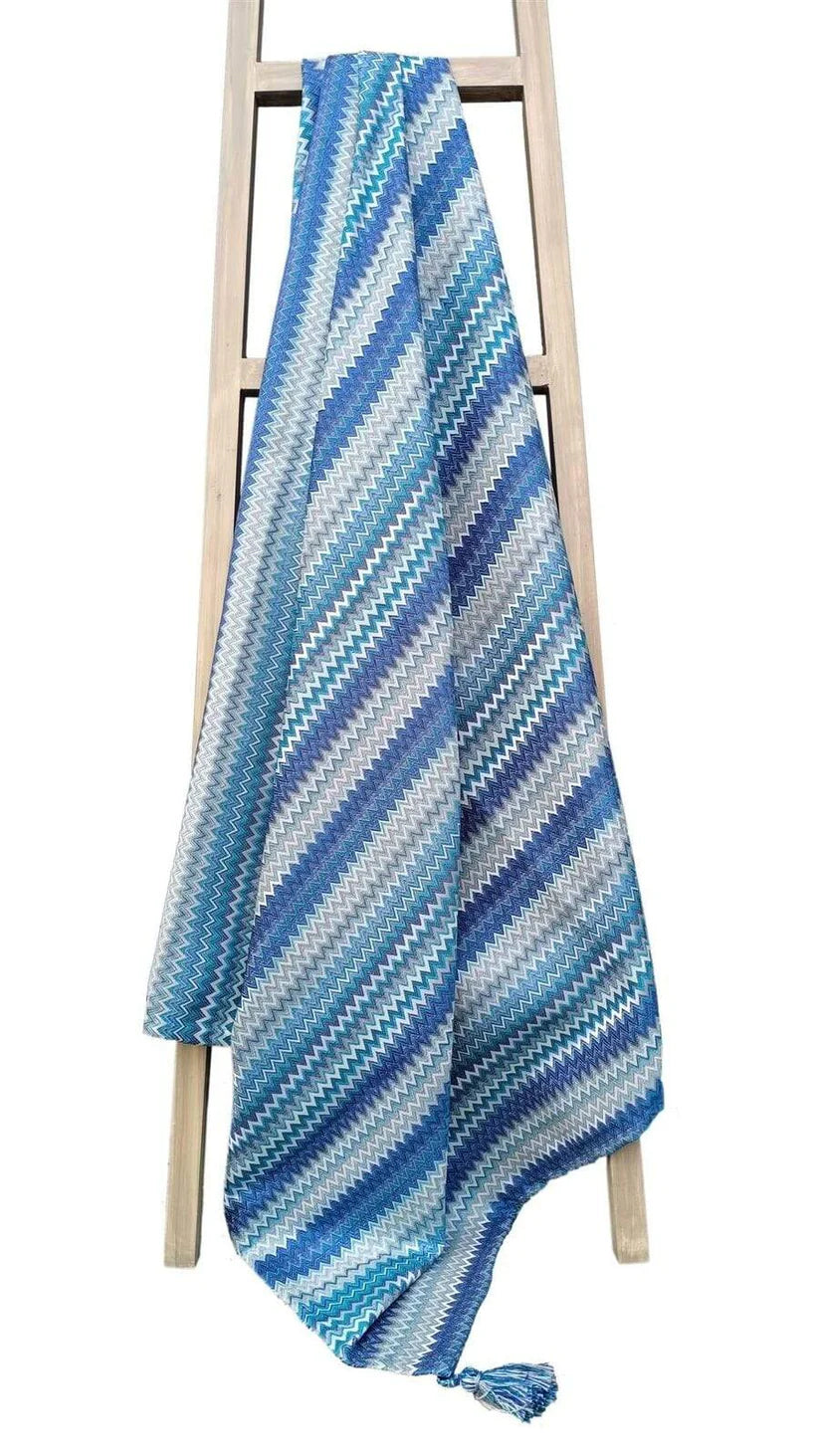 Mia Bohemian Throw Blanket with Tribal Striped Pattern and Tasselled Edges