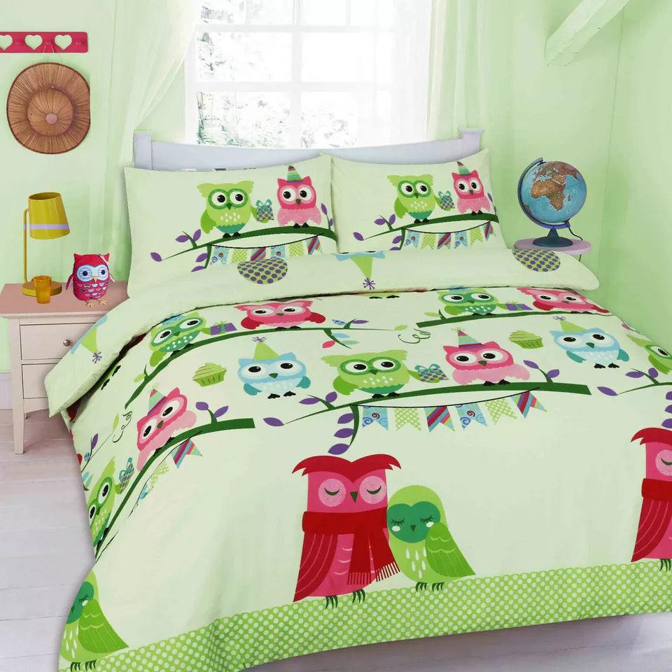 Cute Owls Kids Duvet Cover Set 5 Colours All Sizes