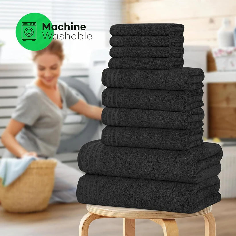 10 Piece Monaco Luxury Egyptian Cotton Towel Set 500 GSM with 4 Face Towels 4 Hand Towels 2 Bath Towels for Bathroom