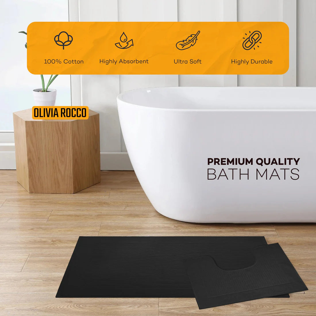 2 Piece Monaco Non Slip Bath Mat and Pedestal Set Water Absorbent Bathroom Rug Set
