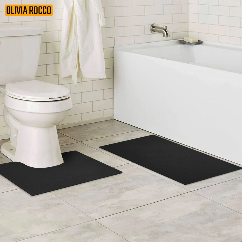 2 Piece Monaco Non Slip Bath Mat and Pedestal Set Water Absorbent Bathroom Rug Set