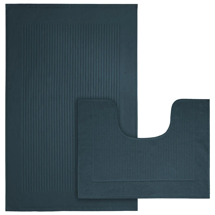 2 Piece Monaco Non Slip Bath Mat and Pedestal Set Water Absorbent Bathroom Rug Set