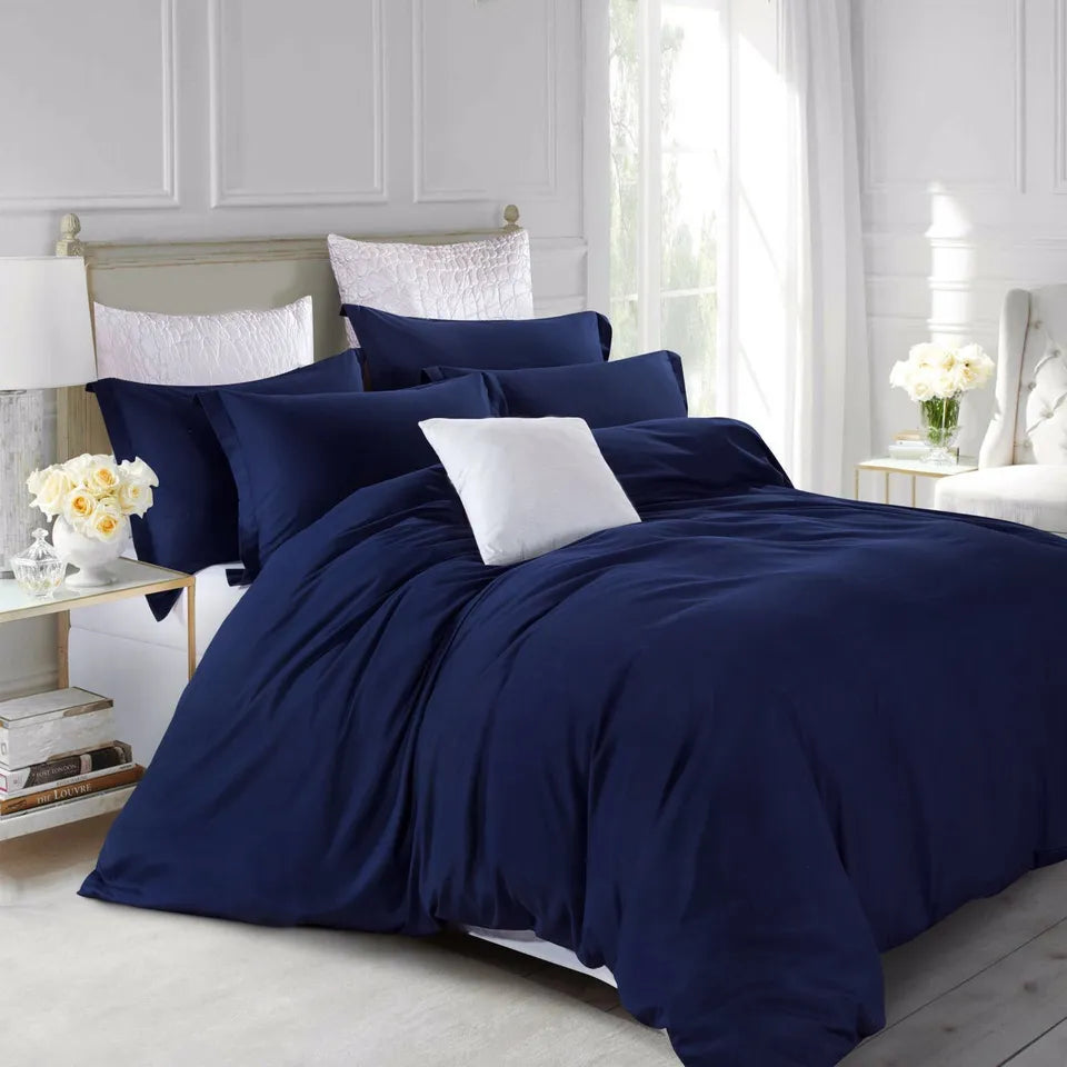 Plain Quilt Duvet Cover Bedding Set Pillowcase Pair Single Double King S King