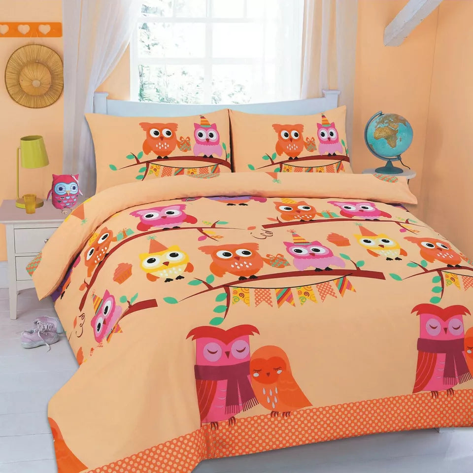 Cute Owls Kids Duvet Cover Set 5 Colours All Sizes