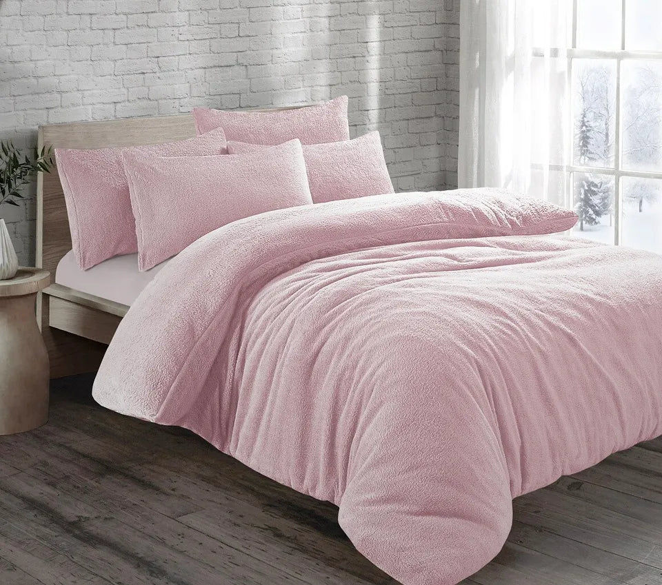 Teddy Fleece Duvet Cover Quilt Bedding Set with Pillow Case Warm & Cosy