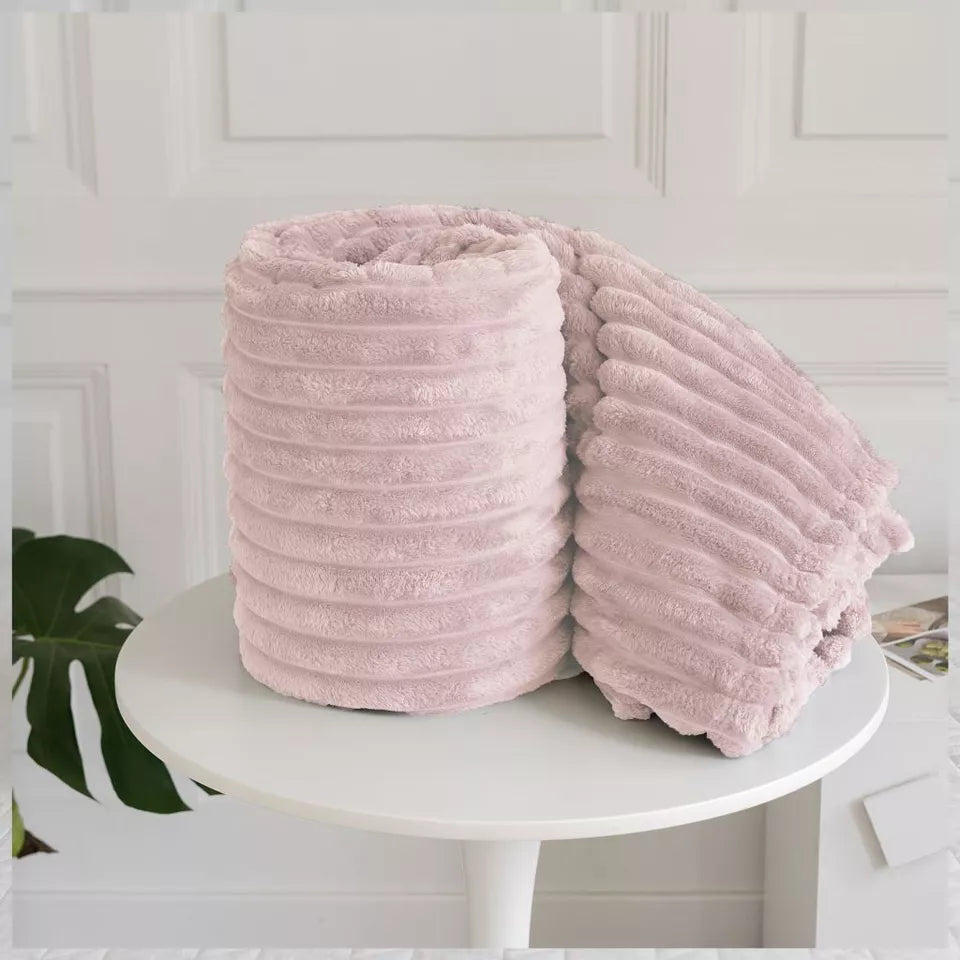 Ribbed Throws Fleece Blanket Chunky Cord Faux Fur Large Size Sofa Bed Soft Warm