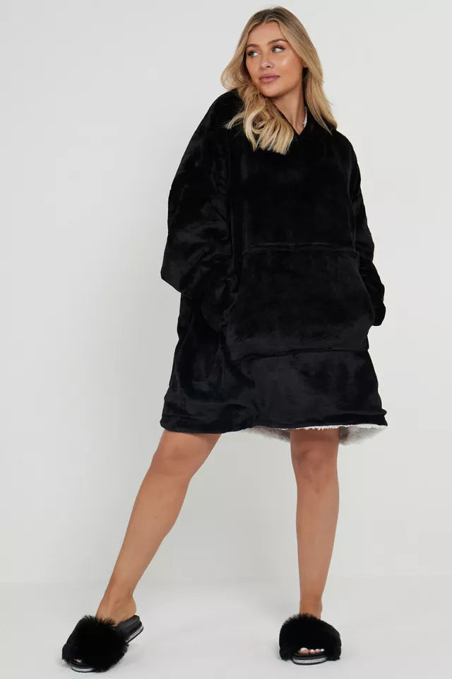 Oversized HOODIE HOODED Blanket Plush SHERPA TEDDY Fleece Sweatshirt With Pocket