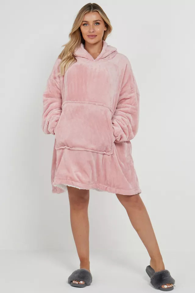 Oversized HOODIE HOODED Blanket Plush SHERPA TEDDY Fleece Sweatshirt With Pocket