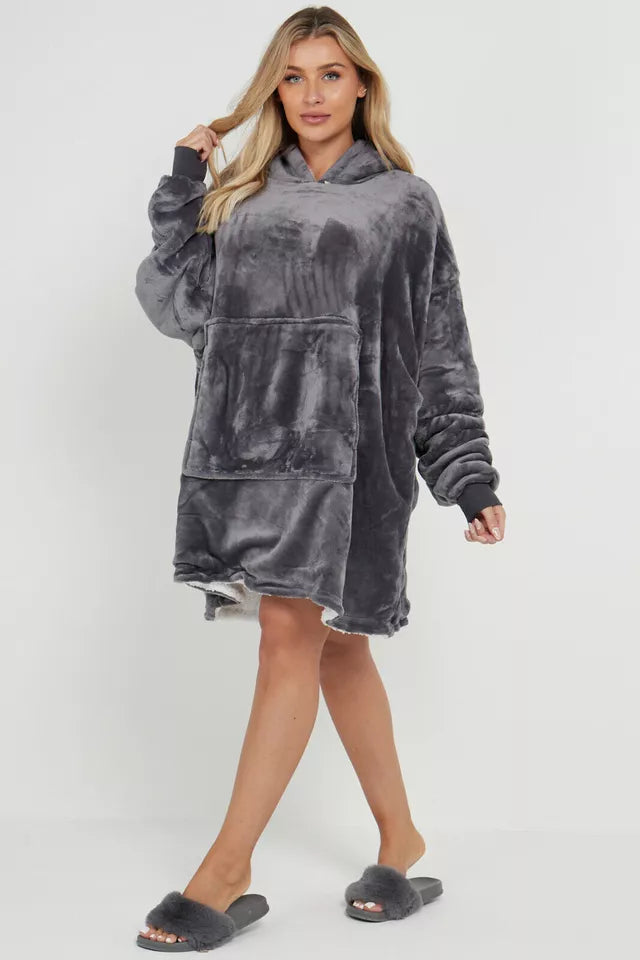 Oversized HOODIE HOODED Blanket Plush SHERPA TEDDY Fleece Sweatshirt With Pocket