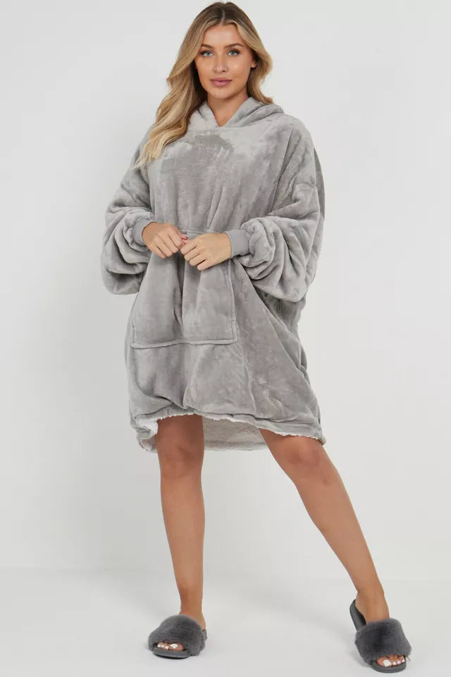 Oversized HOODIE HOODED Blanket Plush SHERPA TEDDY Fleece Sweatshirt With Pocket