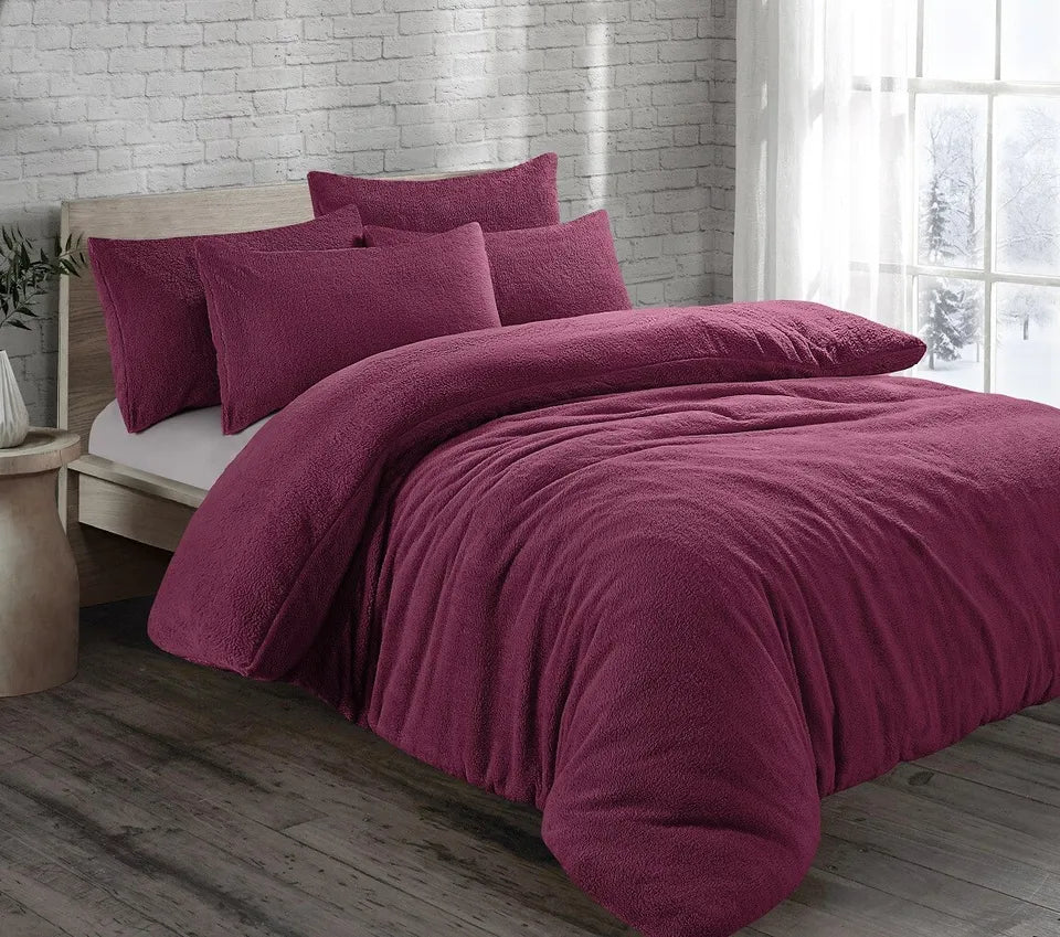 Teddy Fleece Duvet Cover Quilt Bedding Set with Pillow Case Warm & Cosy