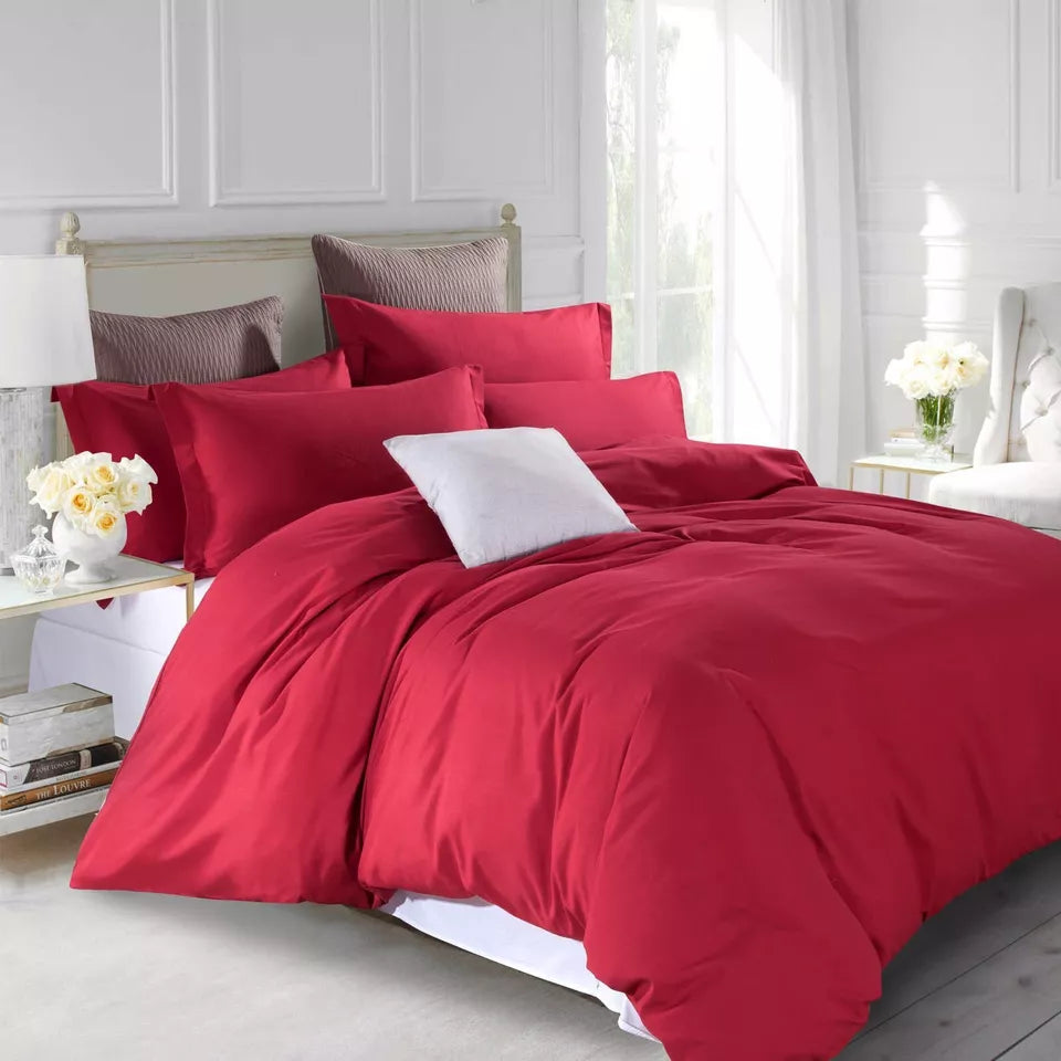 Plain Quilt Duvet Cover Bedding Set Pillowcase Pair Single Double King S King