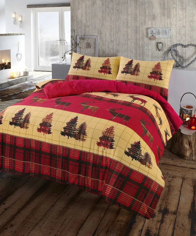 Luxury Thermal Flannelette Stag Duvet Set 100% Cotton Quilt Bedding All Sizes