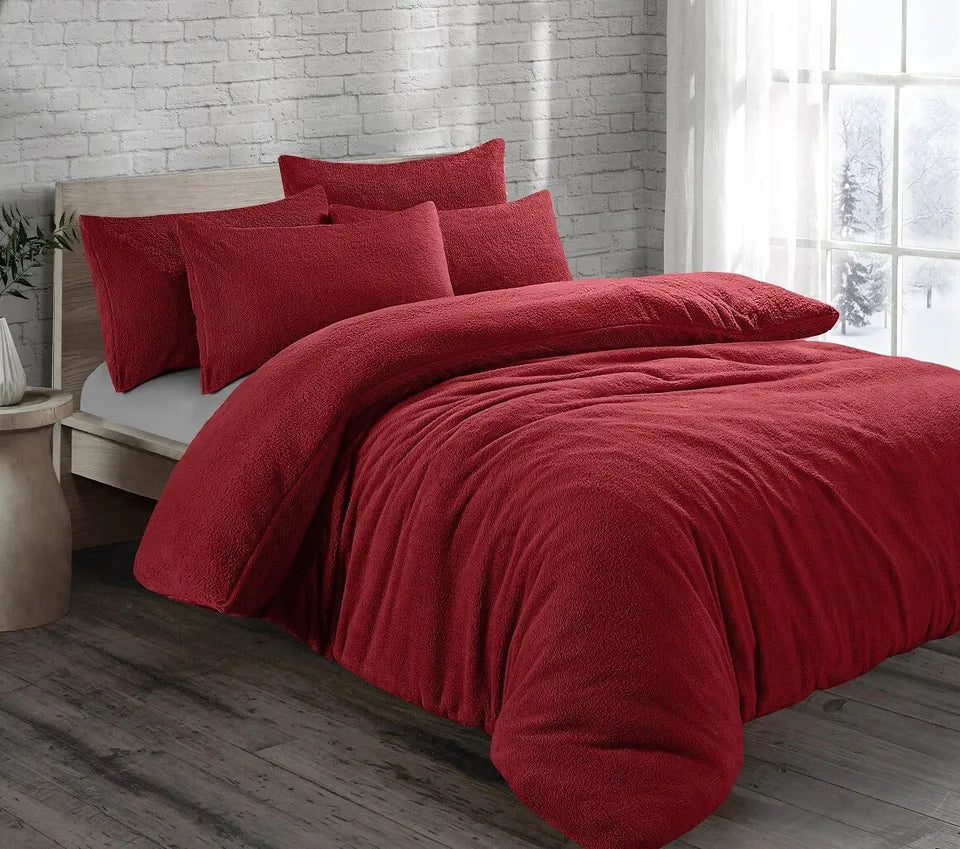 Teddy Fleece Duvet Cover Quilt Bedding Set with Pillow Case Warm & Cosy