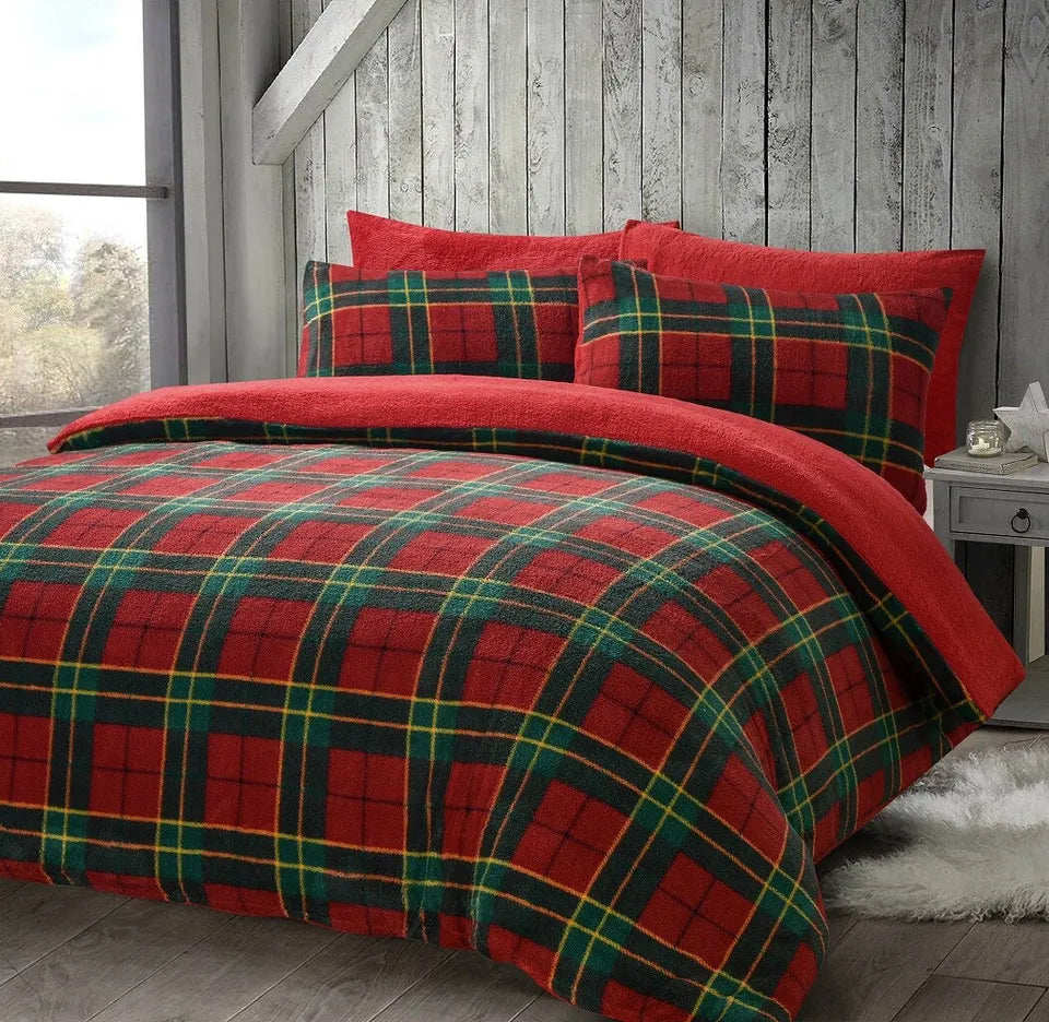 Teddy Fleece Tartan Check Duvet Cover Set