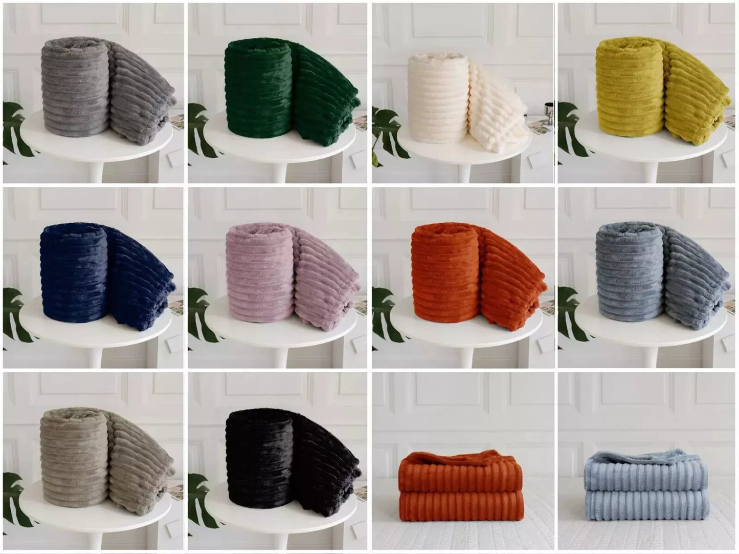 Ribbed Throws Fleece Blanket Chunky Cord Faux Fur Large Size Sofa Bed Soft Warm