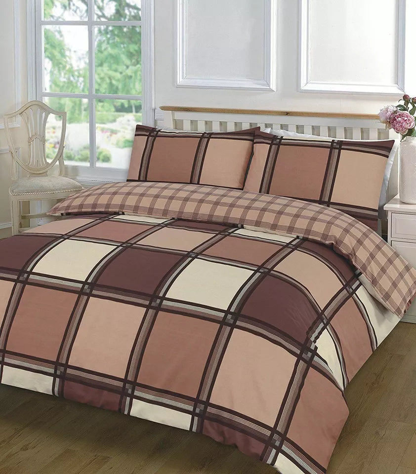 LOGAN Tartan Check DUVET COVER & Pillowcases Reversible Quilt Cover Bedding sets