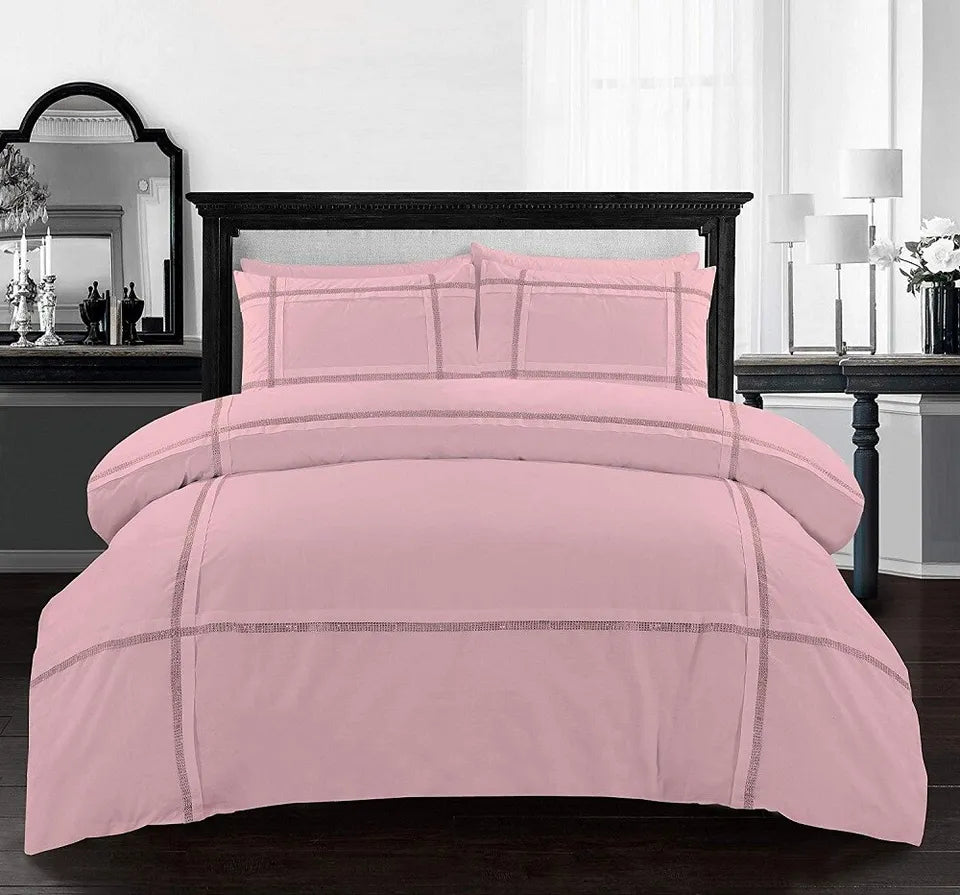 Eva Lace Duvet Cover Set With Pillow Cases Diamante Lacework Quilt Bedding Sets