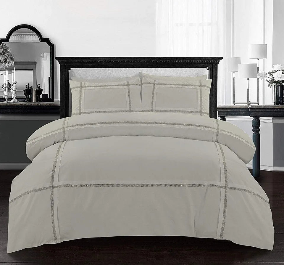 Eva Lace Duvet Cover Set With Pillow Cases Diamante Lacework Quilt Bedding Sets