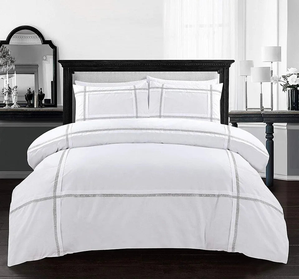 Eva Lace Duvet Cover Set With Pillow Cases Diamante Lacework Quilt Bedding Sets
