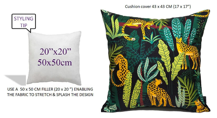 Safari Outdoor Waterproof Cushions 43x43cm Premium Comfort Durable Hollow-Fibre Filled Water-Resistant Stylish Decor for Patio Garden Beach Travel
