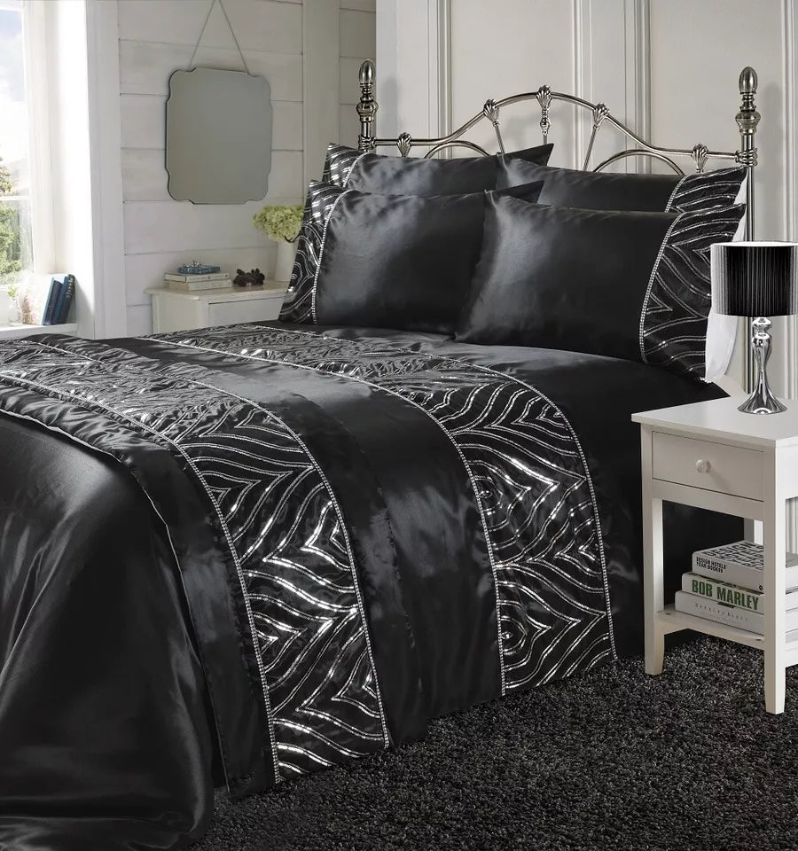 Fancy SHIMMER Diamante Duvet/Quilt Bedding Cover Set with Pillowcases UK Sizes