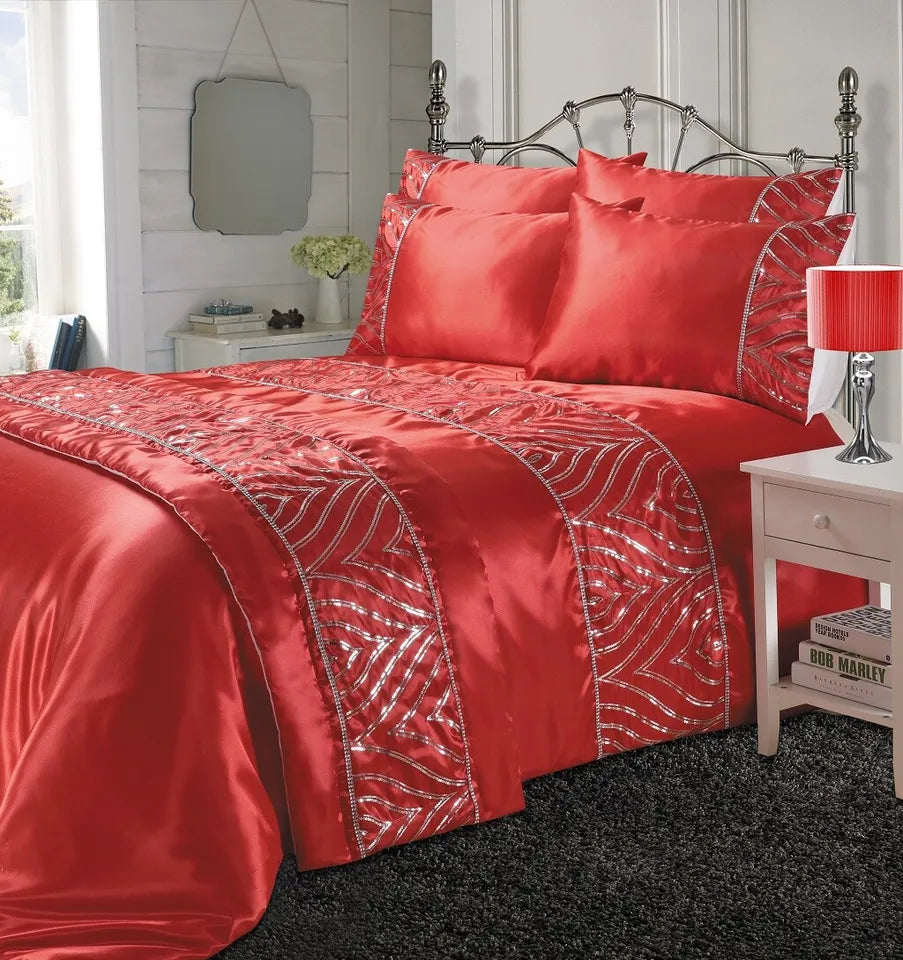 Fancy SHIMMER Diamante Duvet/Quilt Bedding Cover Set with Pillowcases UK Sizes