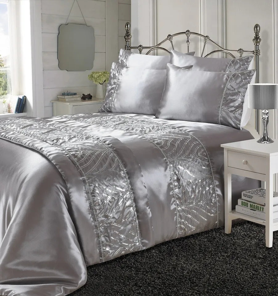 Fancy SHIMMER Diamante Duvet/Quilt Bedding Cover Set with Pillowcases UK Sizes