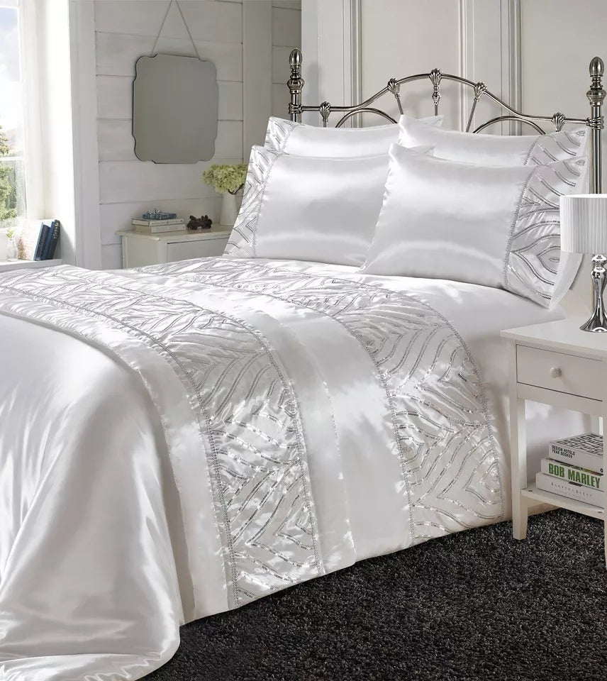 Fancy SHIMMER Diamante Duvet/Quilt Bedding Cover Set with Pillowcases UK Sizes