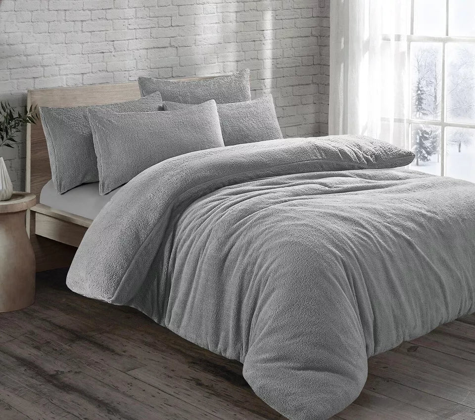 Teddy Fleece Duvet Cover Quilt Bedding Set with Pillow Case Warm & Cosy