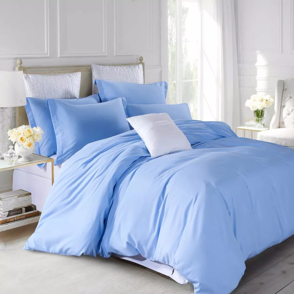 Plain Quilt Duvet Cover Bedding Set Pillowcase Pair Single Double King S King