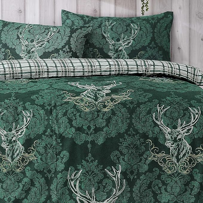 Highland Stag Reversible Tartan Check Super Soft Cotton Duvet Set
