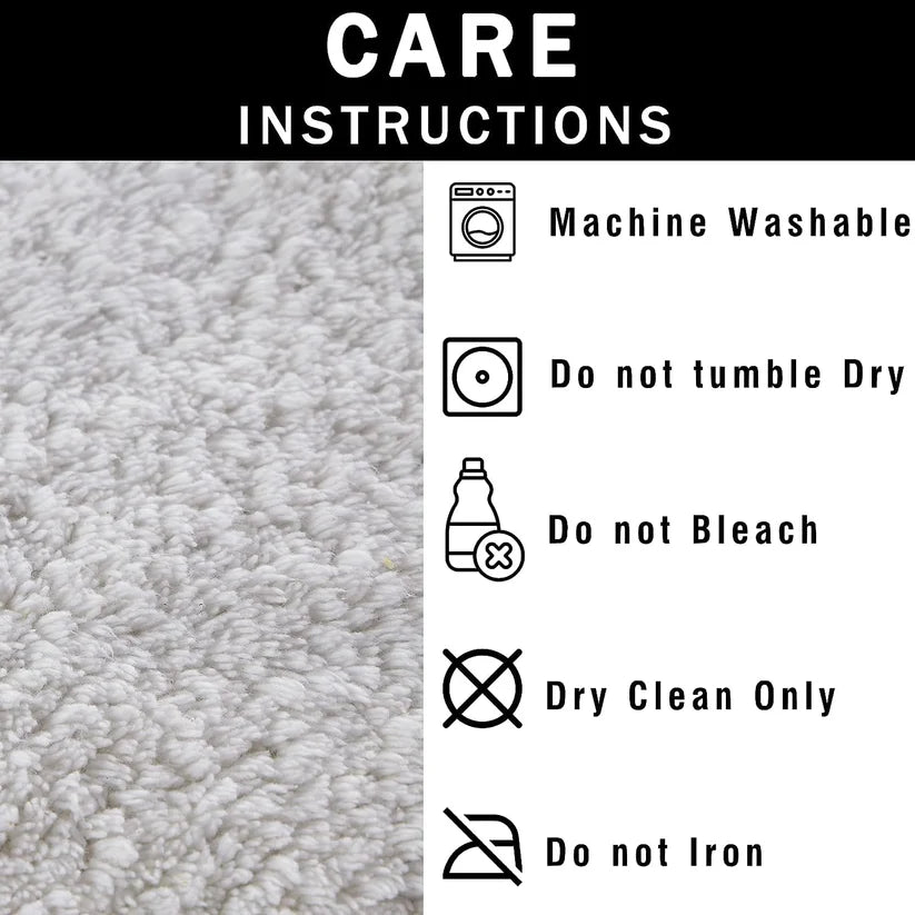 Super Soft Absorbent Non-Slip Round Tasselled Bath Mat 100% Cotton Bathroom Rug in Duck Egg Grey Natural and White