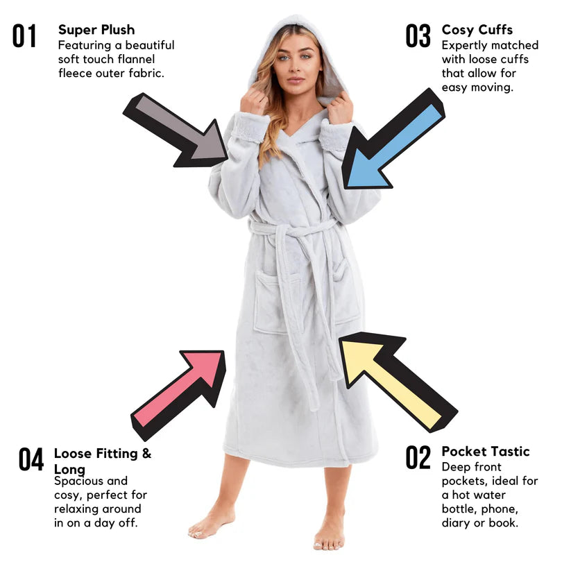 Super Soft Women's Faux Fur Hooded Bathrobe Plush Dressing Gown