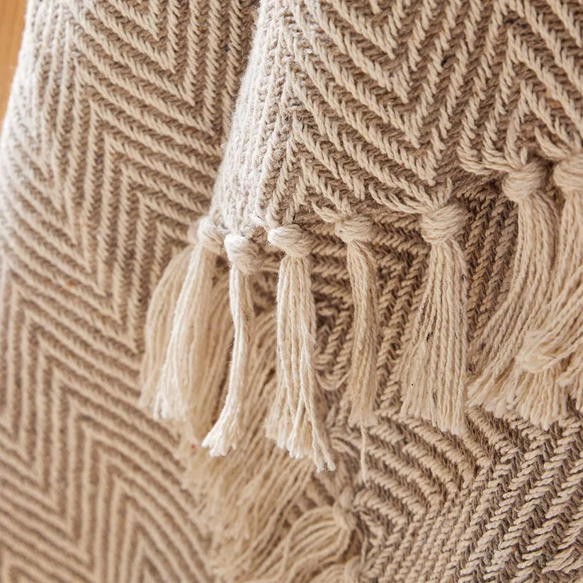 Tangier Super Soft Recycled Cotton Throw Blanket with Decorative Tassels Lightweight Cosy for Sofa Bed Chair Stylish Eco-Friendly