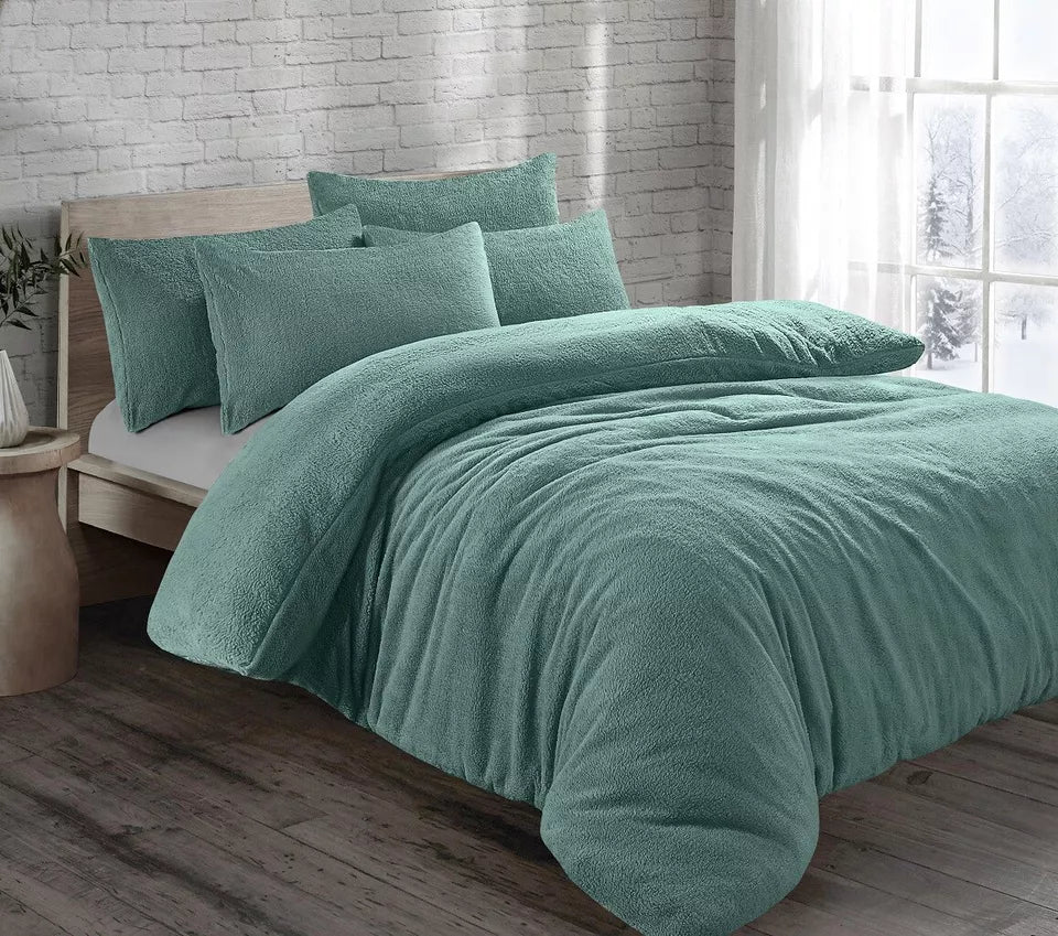 Teddy Fleece Duvet Cover Quilt Bedding Set with Pillow Case Warm & Cosy
