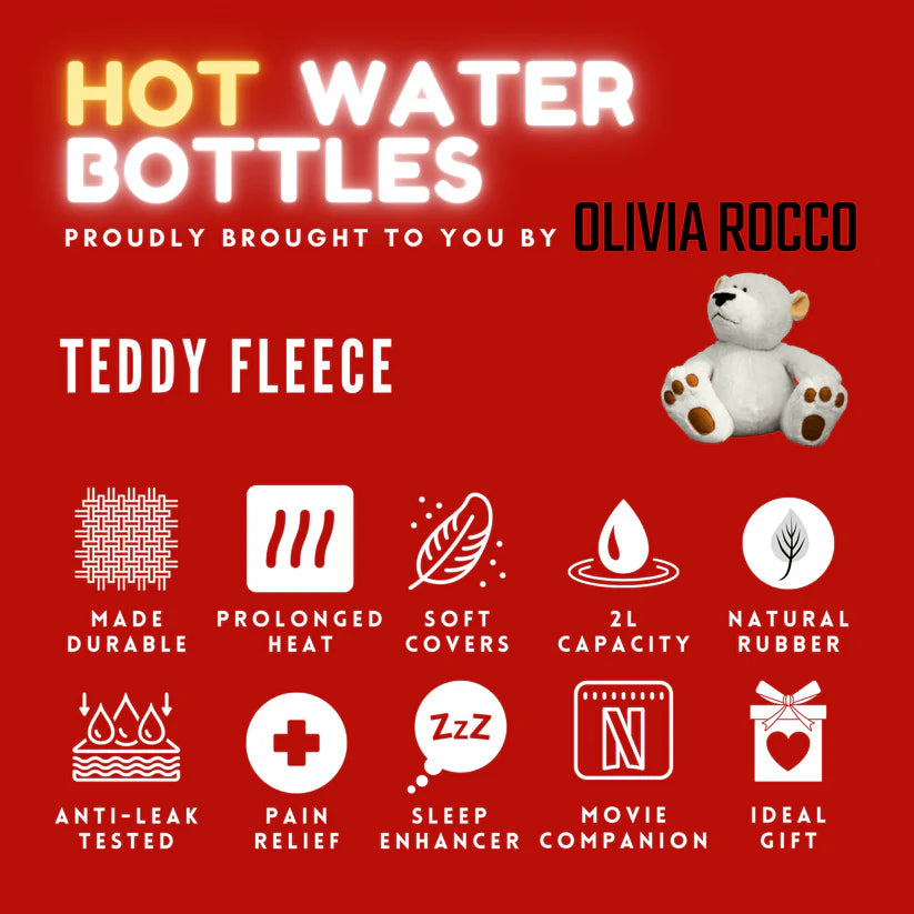 Teddy Fleece Hot Water Bottle with Hand Warmer Pocket Luxurious 2L Natural Rubber for Winter Comfort and Pain Relief