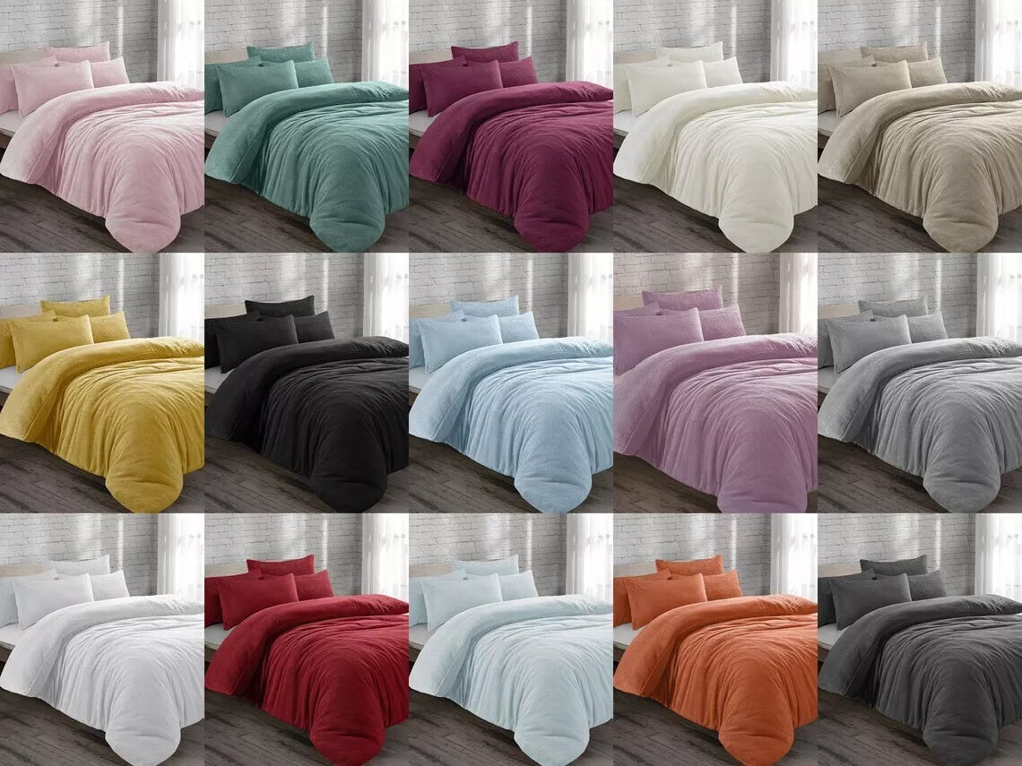 Teddy Fleece Duvet Cover Quilt Bedding Set with Pillow Case Warm & Cosy