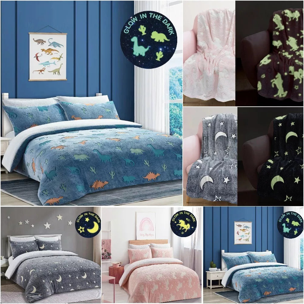 Teddy Fleece Glow In The Dark Duvet Covers Soft Warm Kids Bedding / Blankets NZ