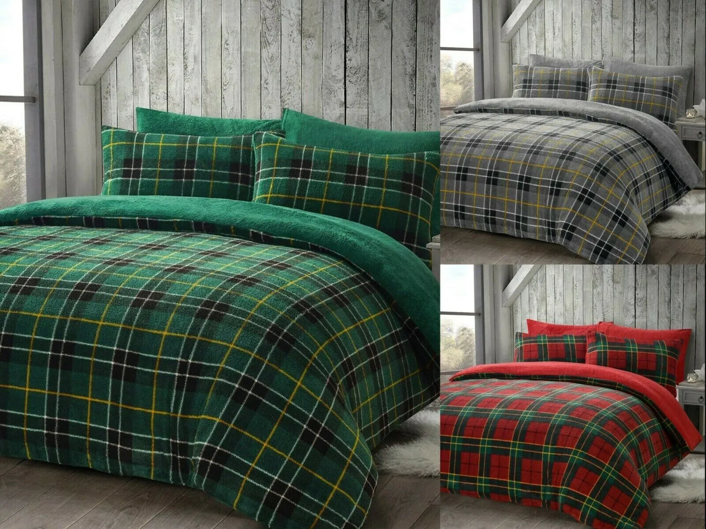 Teddy Fleece Tartan Check Duvet Cover Set