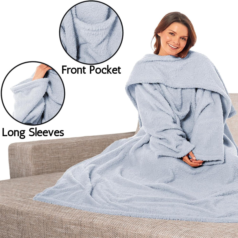 Ultra Soft Cosy Fleece Wearable TV Blanket with Sleeves and Pocket