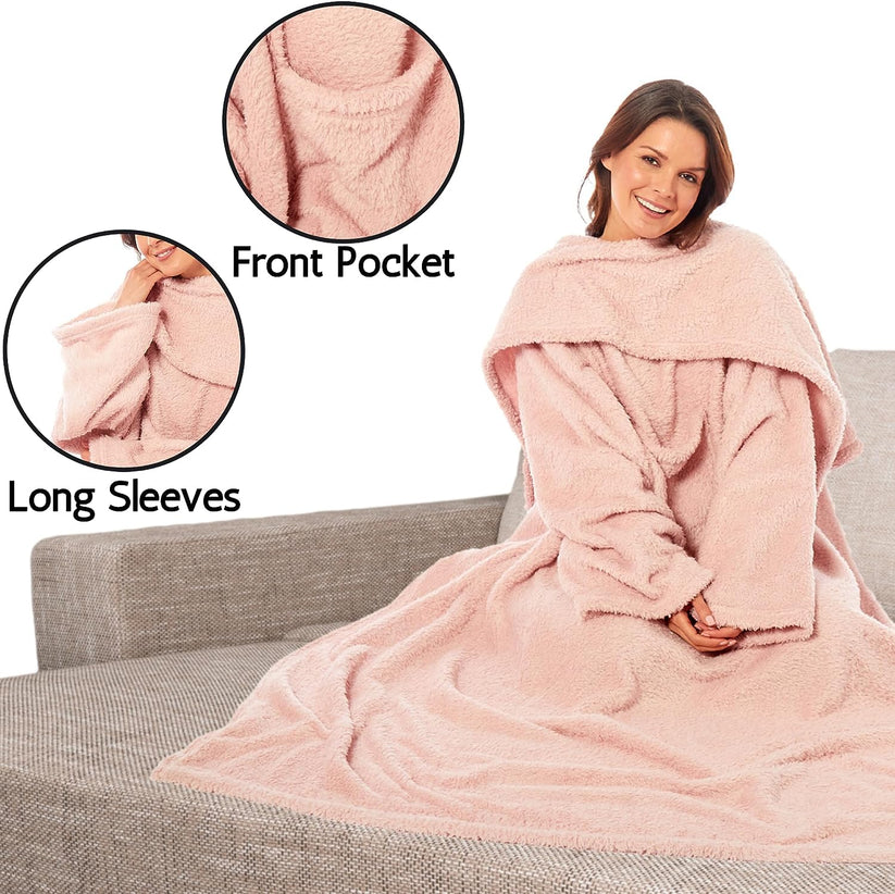 Ultra Soft Cosy Fleece Wearable TV Blanket with Sleeves and Pocket