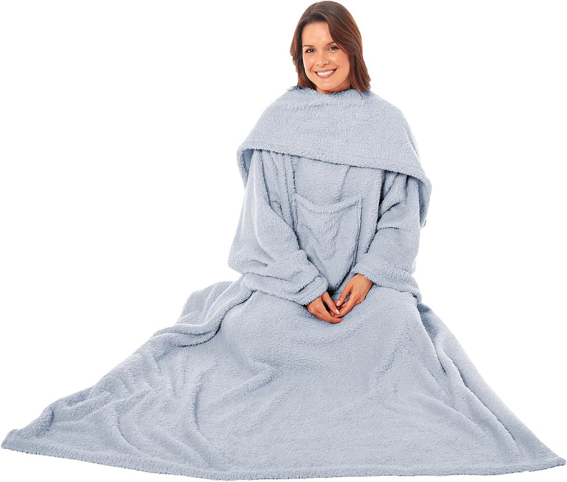 Ultra Soft Cosy Fleece Wearable TV Blanket with Sleeves and Pocket