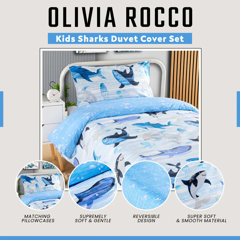 Underwater Sharks and Whales Kids Duvet Cover Set