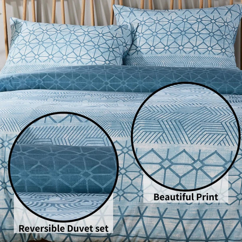 Versailles Teal Elegant Printed Duvet Cover Set Reversible Quilted Bedding