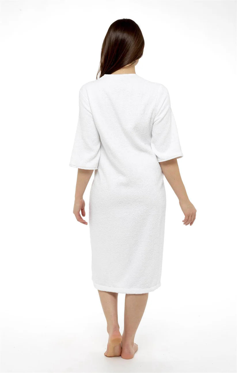 Women's Soft Fluffy Terry Towelling Zip Through Bathrobe 100% Cotton Ultra Absorbent
