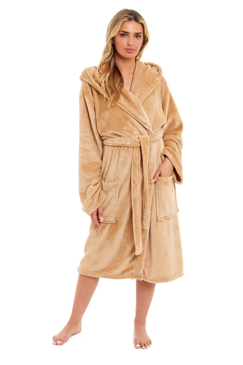 Women's Ultra-Soft Hooded Plush Fleece Dressing Gown