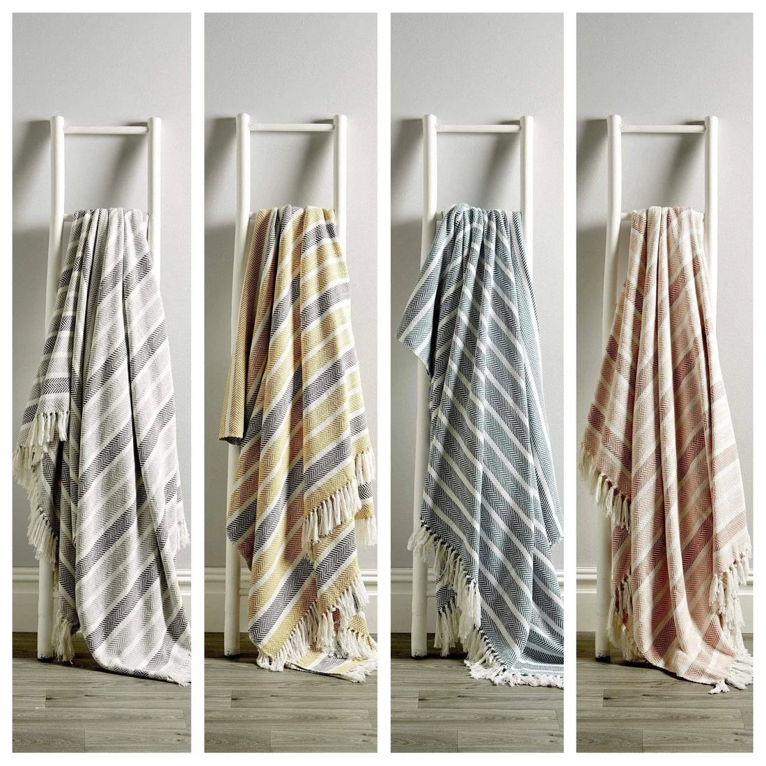 Stripe Handwoven Pure Cotton Throw Blanket with Tassels Eco-Friendly