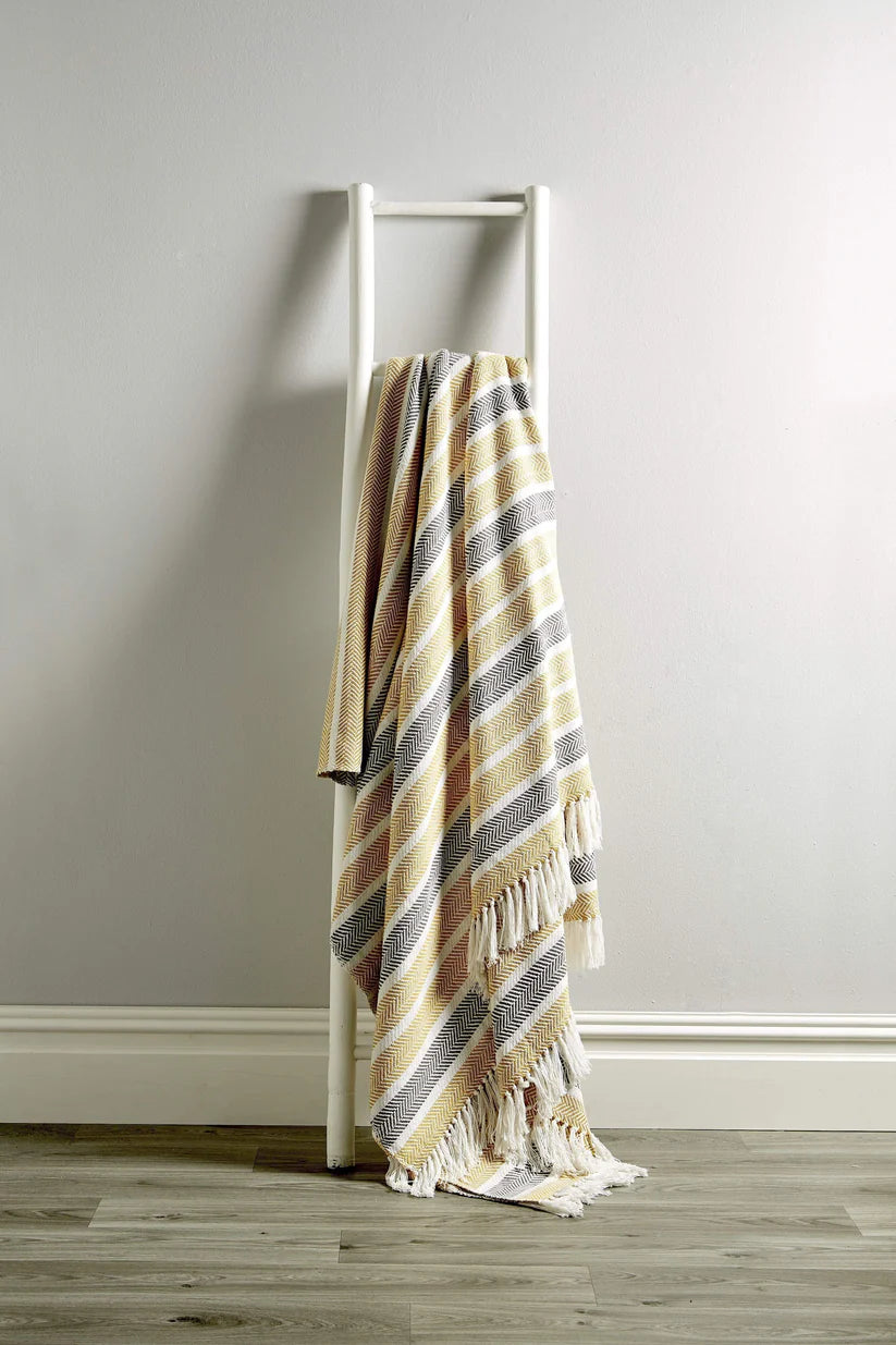 Stripe Handwoven Pure Cotton Throw Blanket with Tassels Eco-Friendly